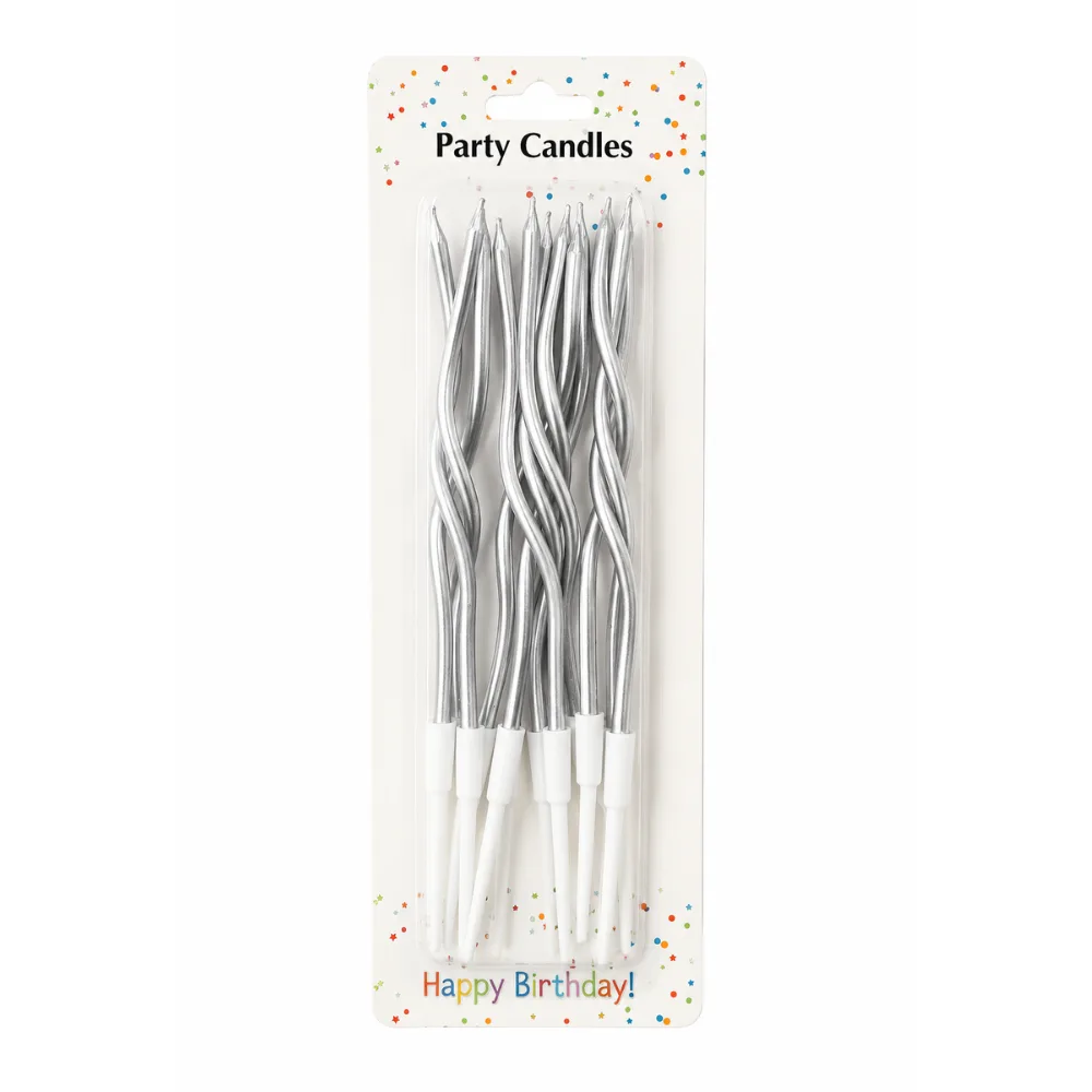 Set 12 buc lumanari ondulate - argintiu - 20 cm - Party candles