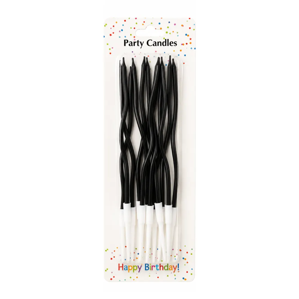 Set 12 buc lumanari ondulate - negru - 20 cm - Party candles