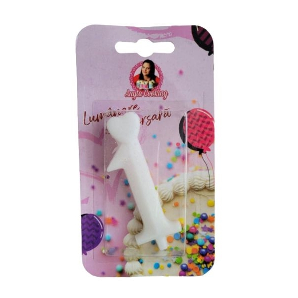 Lumanare Tort cu Sclipici - NR 1 - Alb - Anyta Cooking - Anyta Cooking