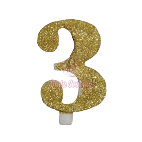 Lumanare Tort cu Sclipici - NR 3 - Auriu - 7 cm - Anyta Cooking - Anyta Cooking