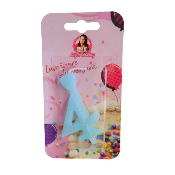 Lumanare Tort cu Sclipici - NR 4 - Albastru - Anyta Cooking - Anyta Cooking