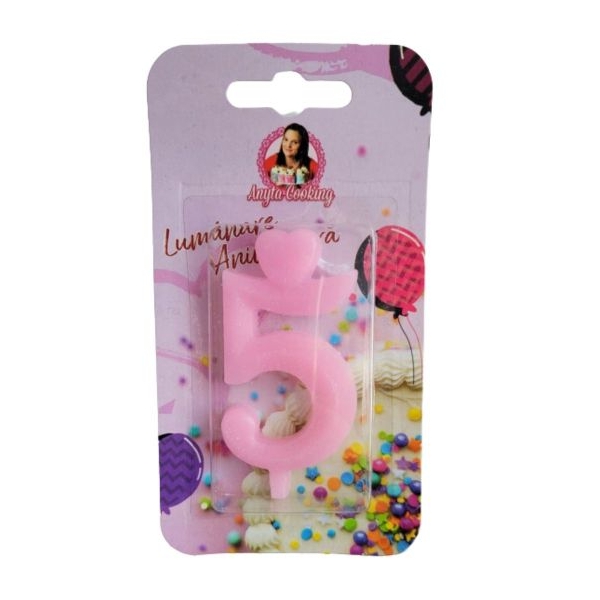 Lumanare Tort cu Sclipici - NR 5 - Roz - Anyta Cooking - Anyta Cooking