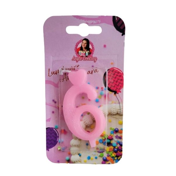 Lumanare Tort cu Sclipici - NR 6 - Roz - Anyta Cooking - Anyta Cooking