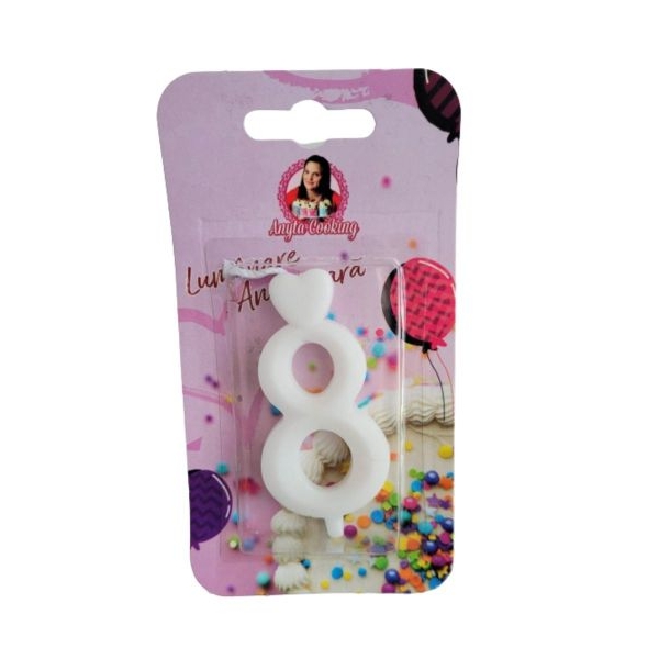 Lumanare Tort cu Sclipici - NR 8 - Alb - Anyta Cooking - Anyta Cooking