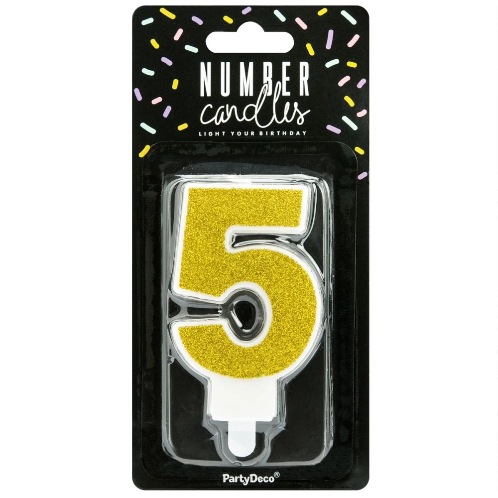 Lumanare Zi de Nastere Numarul 5 - Auriu - PartyDeco