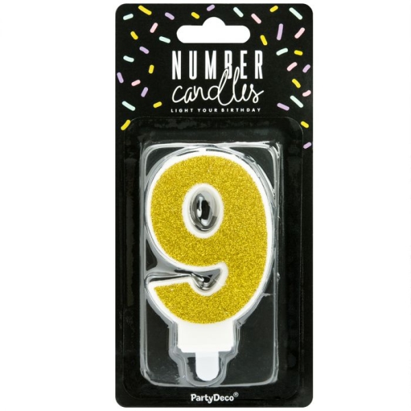 Lumanare Zi de Nastere Numarul 9 - Auriu - PartyDeco - Anyta Cooking