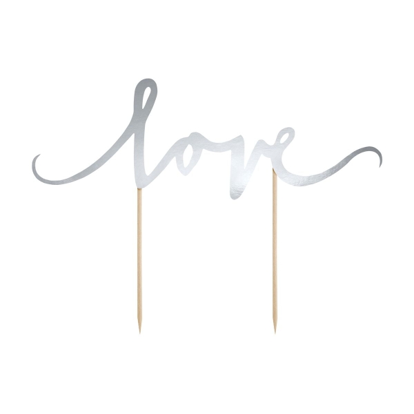 Ornament pentru Torturi ”Love” - Argintiu - PartyDeco - Anyta Cooking