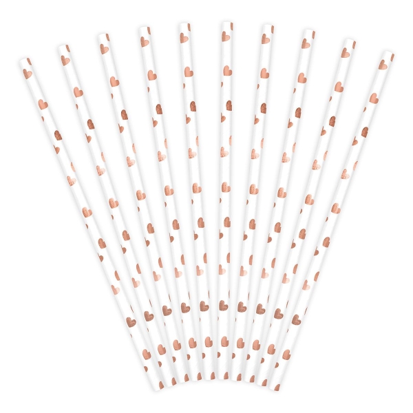 Paie din hartie cu inimi rose gold - 10 buc. - PARTYDECO - Anyta Cooking
