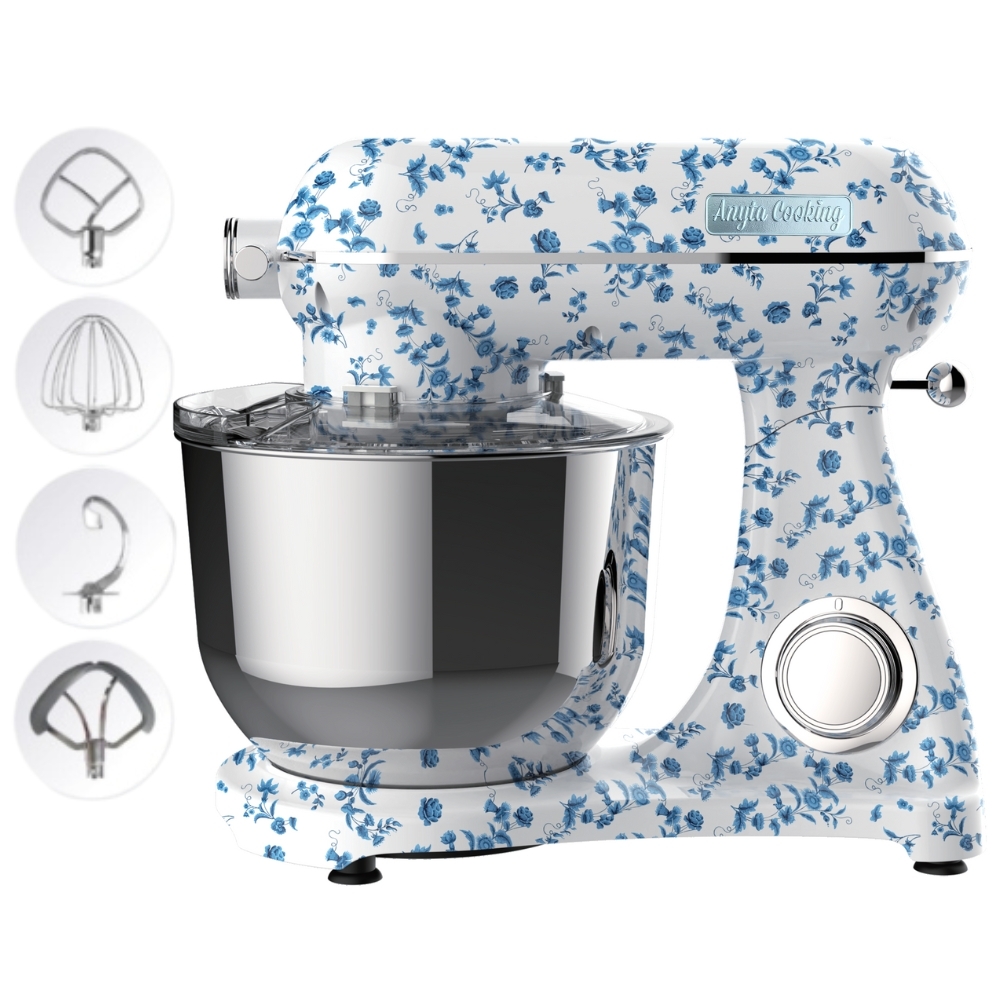 Robot de bucătărie Mixer cu bol din inox 6.5 L, 1800W, 4 accesorii incluse &ndash; Retro Floral &ndash; Anyta Cooking