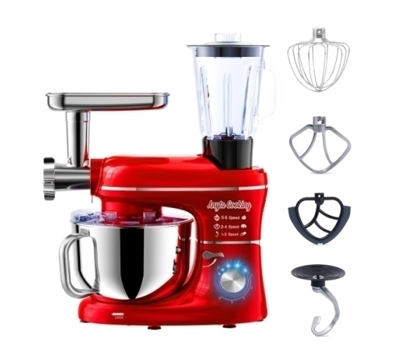 Robot de Bucătărie Mixer cu bol de 6.2 L - 1500W -Roșu- cu blender și tocător-Anyta Cooking