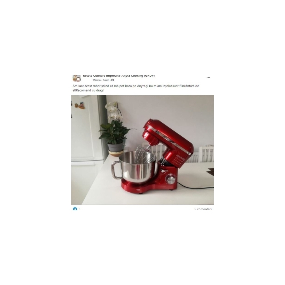 Robot de Bucătărie Mixer cu bol de 6.2 L - 1500W -Roșu- cu blender și tocător-Anyta Cooking