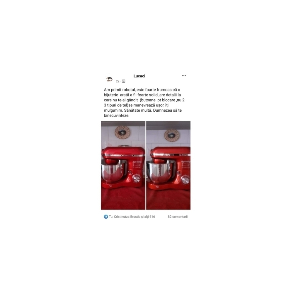 Robot de Bucătărie Mixer cu bol de 6.2 L - 1500W -Roșu- cu blender și tocător-Anyta Cooking