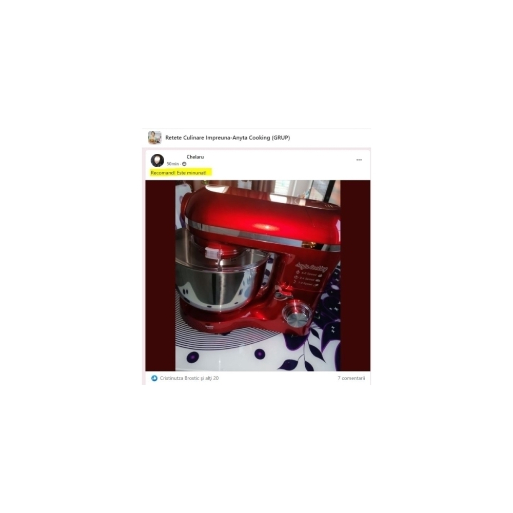 Robot de Bucătărie Mixer cu bol de 6.2 L - 1500W -Roșu- cu blender și tocător-Anyta Cooking