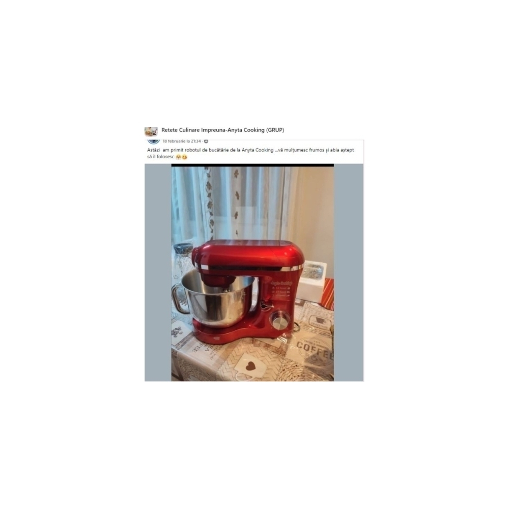 Robot de Bucătărie Mixer cu bol de 6.2 L - 1500W -Roșu- cu blender și tocător-Anyta Cooking