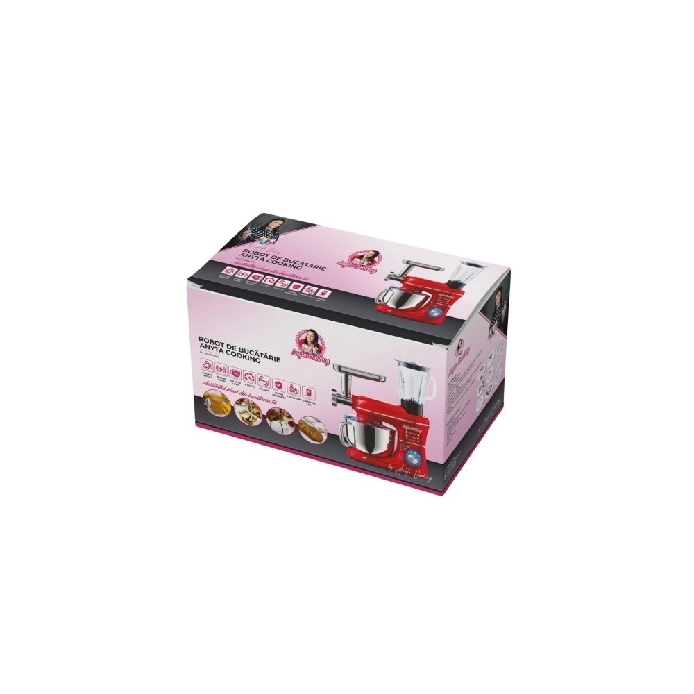 Robot de Bucătărie Mixer cu bol de 6.2 L - 1500W -Roșu- cu blender și tocător-Anyta Cooking