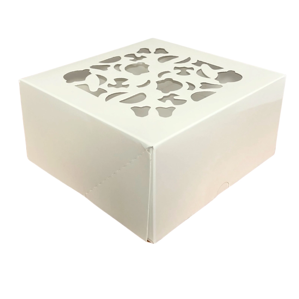 Cutie tort ALBA cu capac dantelat si tavita - 16x16x8cm - Anyta Cooking
