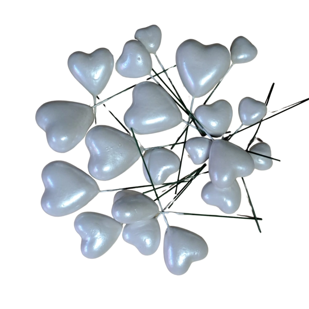 Set 20 inimioare din plastic pentru decor tort - Alb perlat