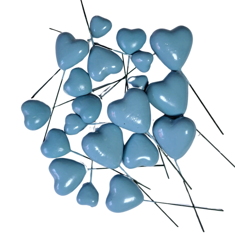 Set 20 inimioare din plastic pentru decor tort - Albastru deschis