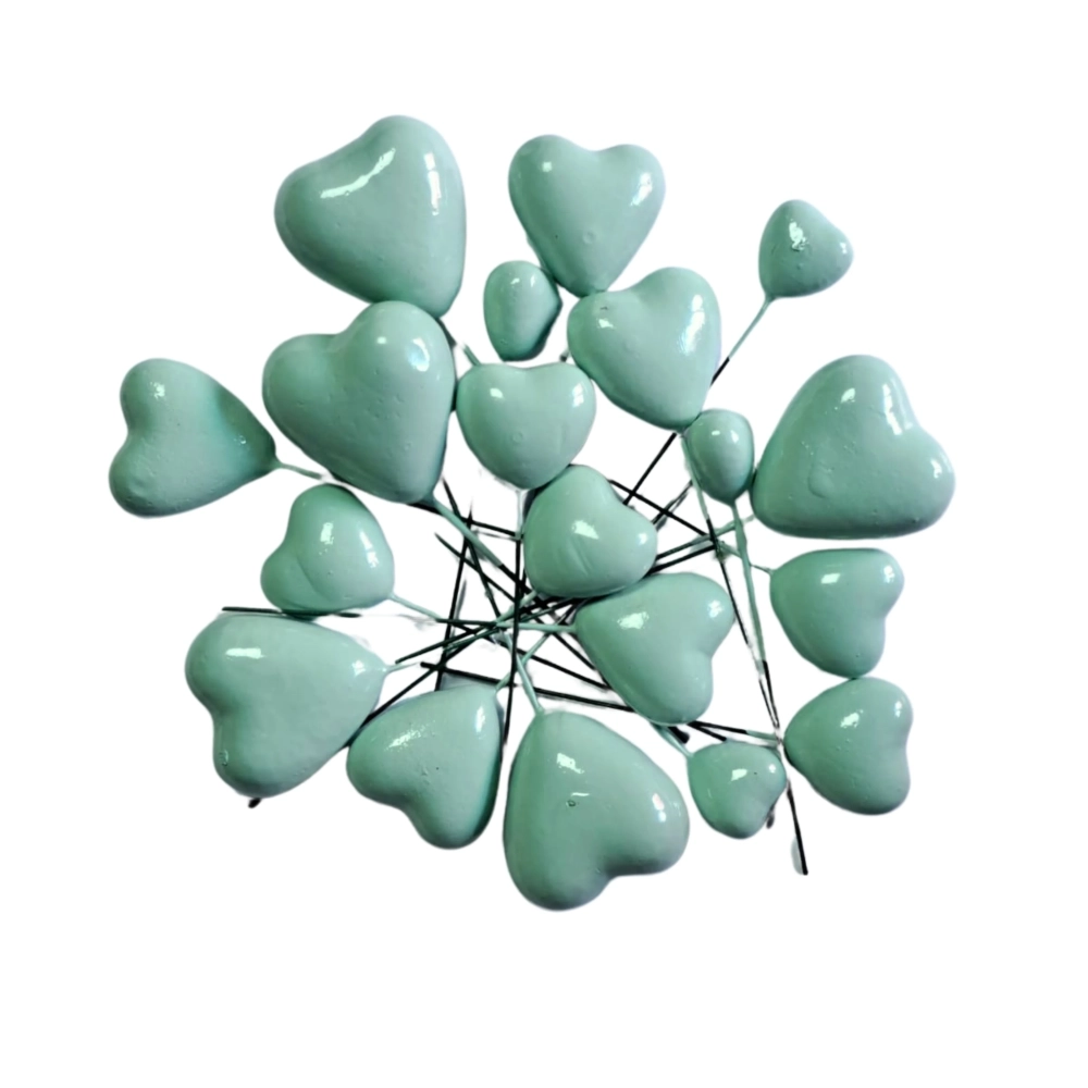 Set 20 inimioare din plastic pentru decor tort - Verde deschis