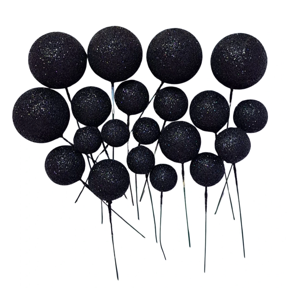  Set 20 sfere/bile din plastic pentru decor tort - Negru cu sclipici