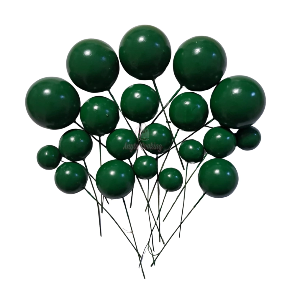 Set 20 sfere/bile din plastic pentru decor tort - Verde inchis lucios