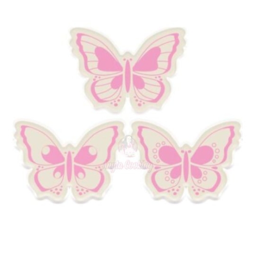  Set 288 buc decor din ciocolata - Fluturi albe cu roz - 37x51 mm 