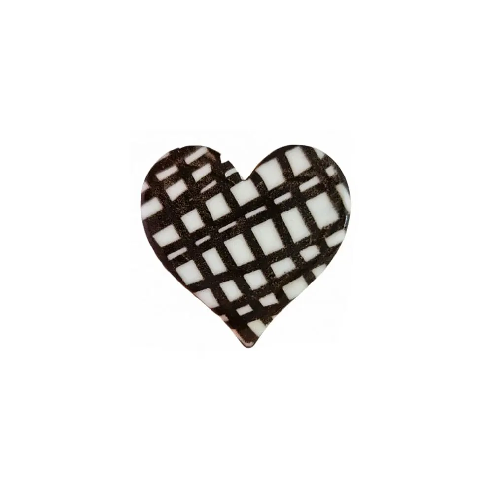 Set 288 buc decor din ciocolata - Inima Alba cu linii negre 46x46mm - Korinitta