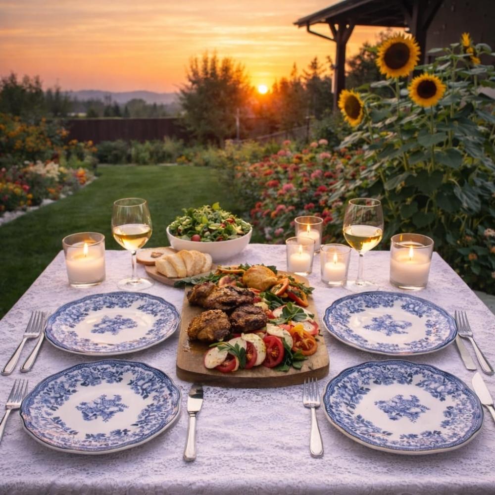 Set 4 Piese Veselă Porțelan Vintage Albastru &ndash; Colecția Anyta Home