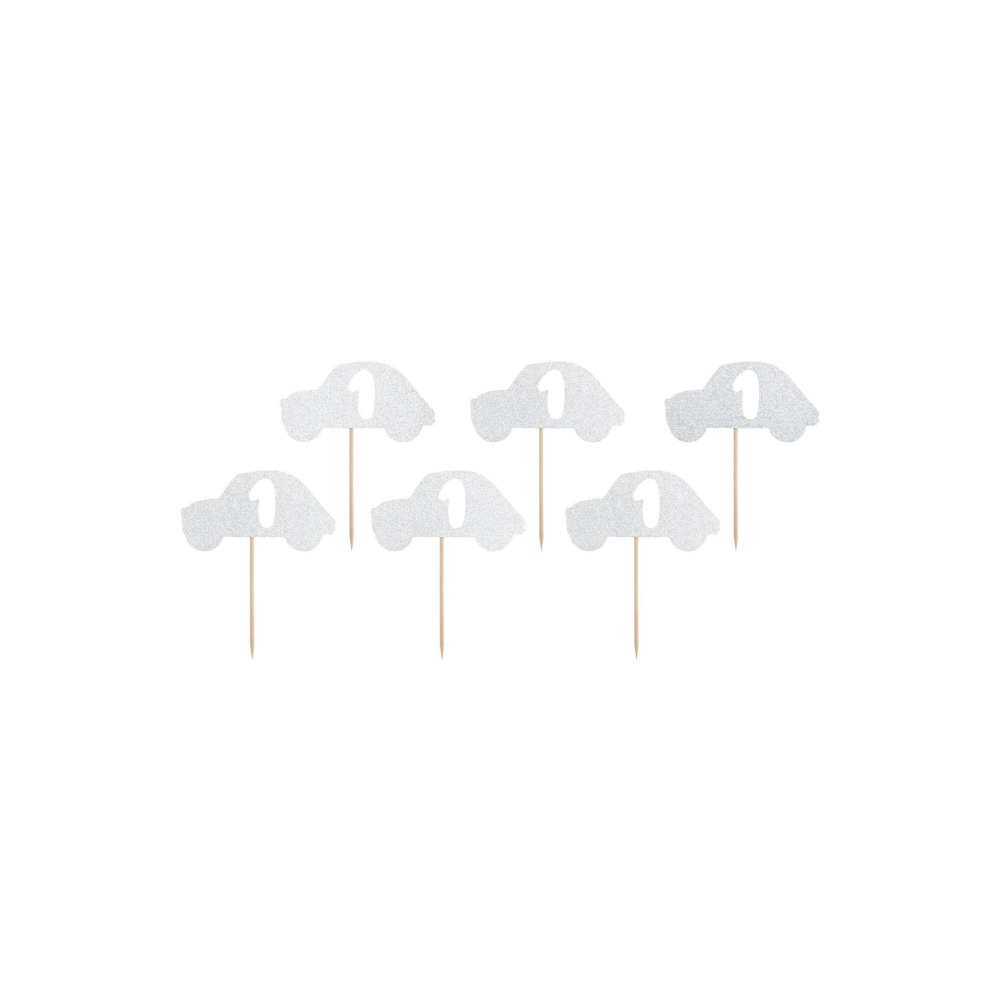 Set 6 buc Topper tort cifra 1 - SILVER CAR - Partydeco
