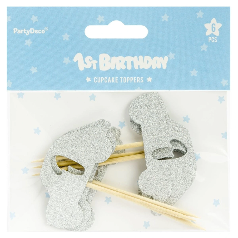 Set 6 buc Topper tort cifra 1 - SILVER CAR - Partydeco
