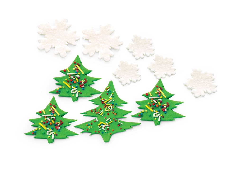 Set decor din zahar -Fulgi de zăpadă și pomi de Crăciun - YKPACA 