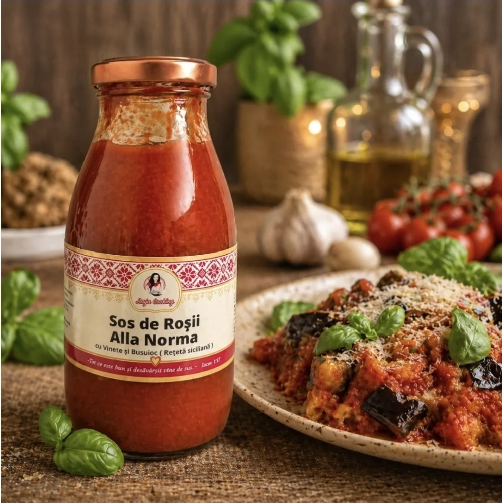 Sos de rosii Alla Norma 100% natural cu vinete si busuioc Reteta Siciliana - 250g - Anyta Cooking