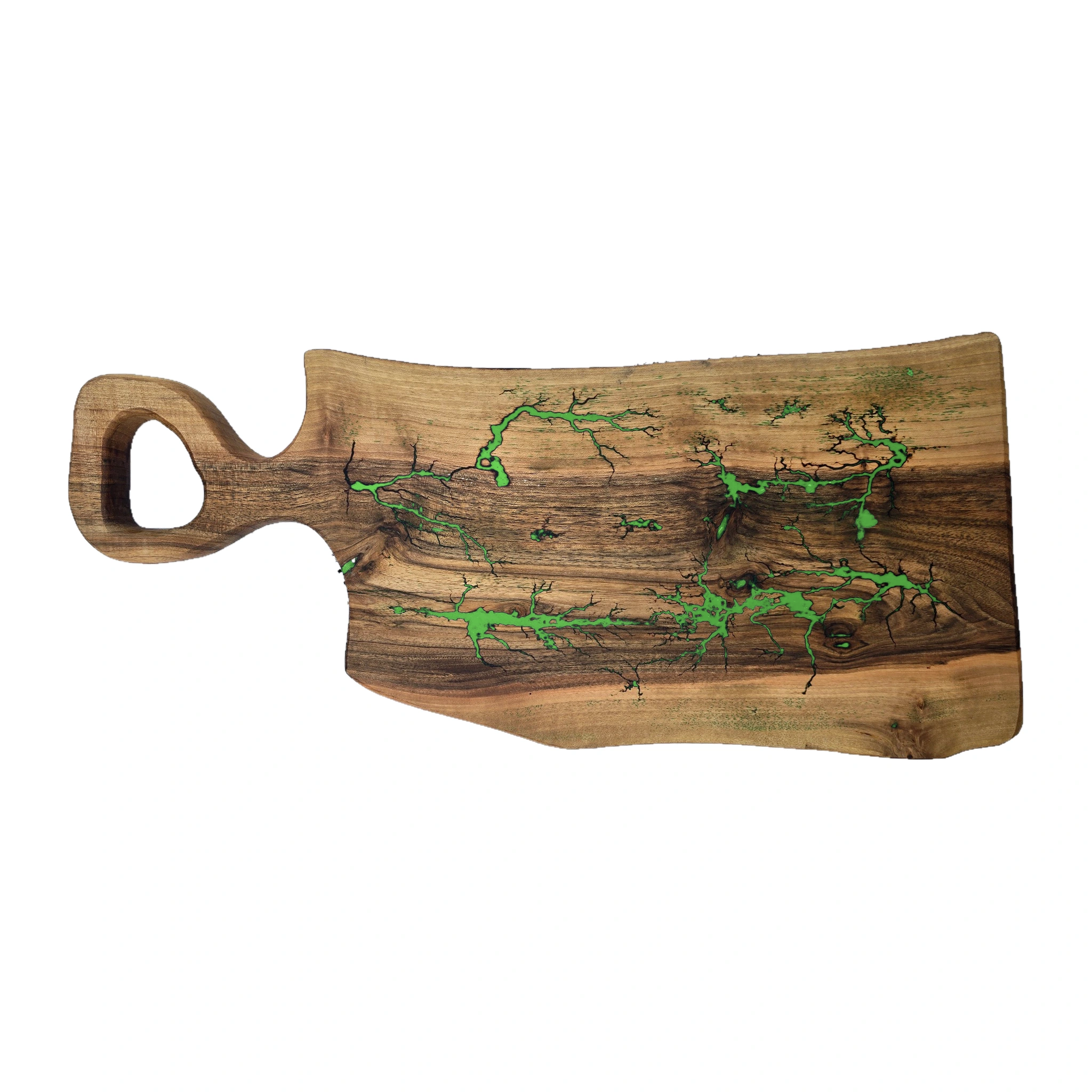 Tocător din Lemn de Nuc cu Rășină Epoxidică Verde - Model Fulger - Realizat Manual - 53 x 21 x 2,5 cm