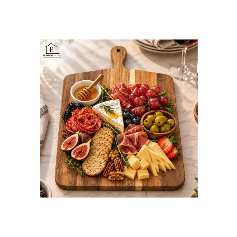 Tocător din Lemn de Salcâm cu Mâner - Platou de Servire Rustic - 44 x 33 cm