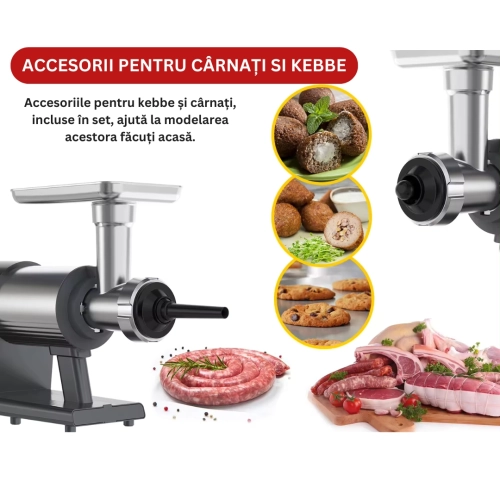 Mașină Multifuncțională de Tocat 4in1 - Carne, Roșii, Cârnați, Răzuit și Feliat - 2000W, Angrenaje Metalice, 1,8 kg/min -Anyta Cooking