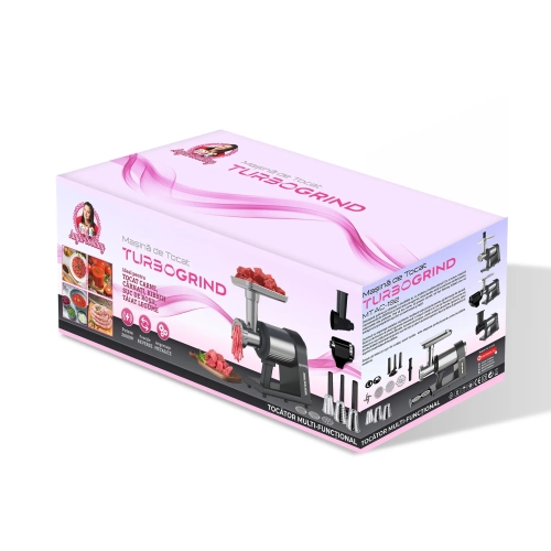 Mașină Multifuncțională de Tocat 4in1 - Carne, Roșii, Cârnați, Răzuit și Feliat - 2000W, Angrenaje Metalice, 1,8 kg/min -Anyta Cooking