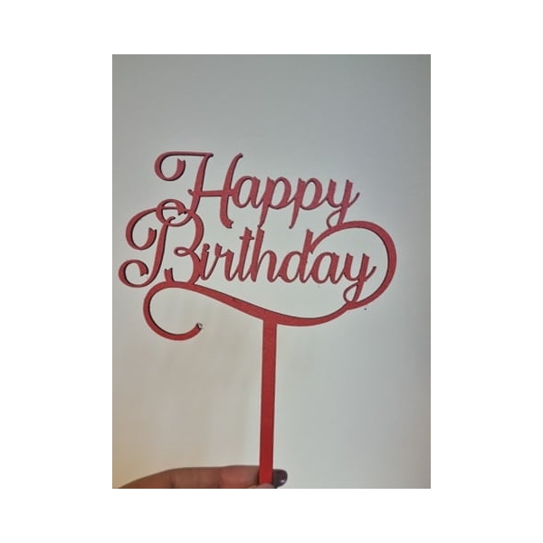 Topper Tort Happy Birthday ,Rosu ,MDF - Anyta Cooking