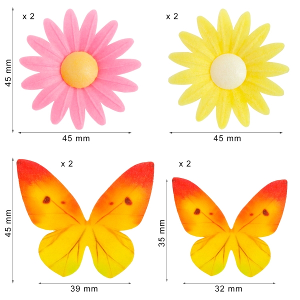 Vafa comestibile tort - 2Fluturi și 2margarete- 170x15x72 mm- Dekora (L)