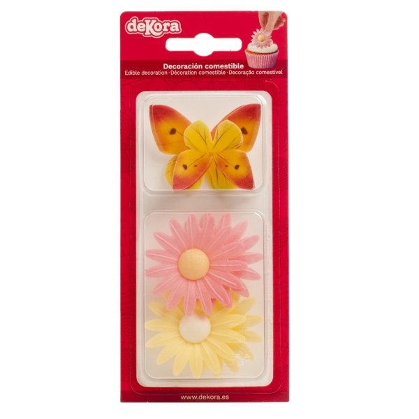 Vafa comestibile tort - 2Fluturi și 2margarete- 170x15x72 mm- Dekora (L) - Anyta Cooking